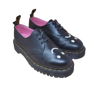 New Dr Martens Lazy Oaf 1461 Bex Lo Shoes Womens Size7 Black Pink Smile Sad Face